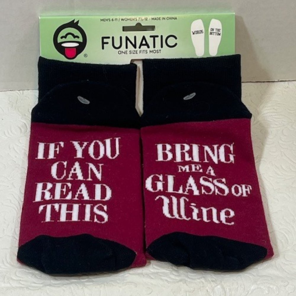 NEW Funatic "If You Can Read This Bring Me a Glass of Wine" Funny Red Socks